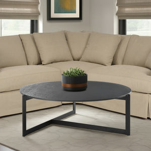 HomeRoots 40" Modern Round Glass Coffee Table with Durable Black Iron Frame – Stylish, Safe, and Versatile Design 656476