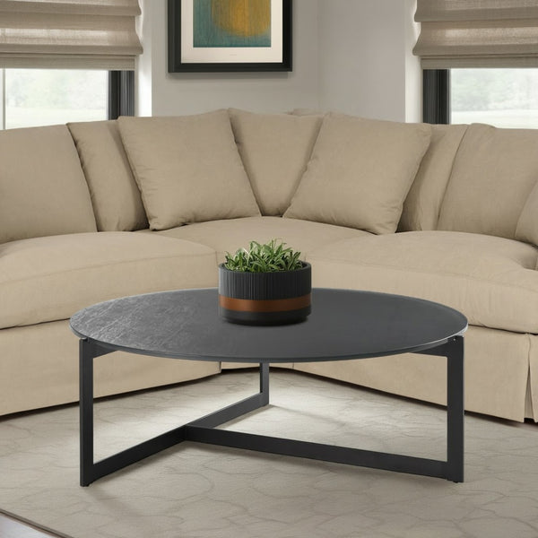 HomeRoots 40" Modern Round Glass Coffee Table with Durable Black Iron Frame – Stylish, Safe, and Versatile Design 656476