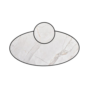 HomeRoots 53" Contemporary Oval Coffee Table with White Sintered Stone Top & Black Iron Frame for Modern Spaces 656477