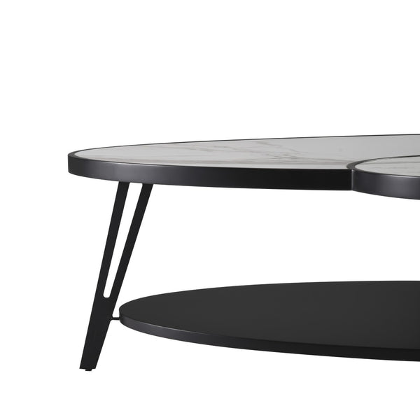 HomeRoots 53" Contemporary Oval Coffee Table with White Sintered Stone Top & Black Iron Frame for Modern Spaces 656477