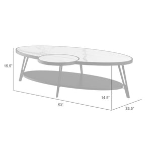 HomeRoots 53" Contemporary Oval Coffee Table with White Sintered Stone Top & Black Iron Frame for Modern Spaces 656477