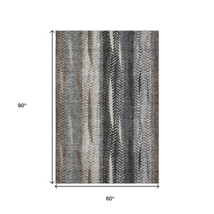 HomeRoots 5' X 8' Striped Washable Area Rug in Brown, Gray, Ivory — Durable, UV-Protected, Stylish & Easy Care 656479