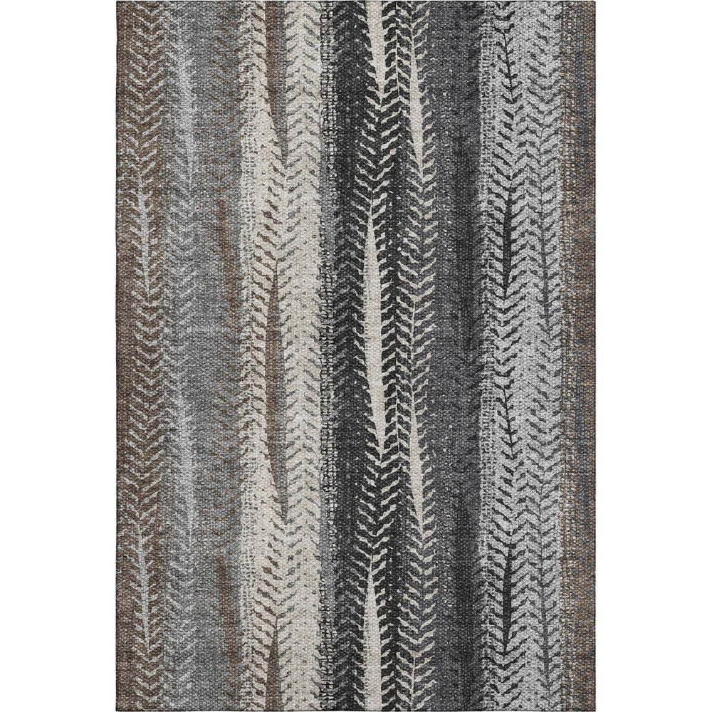 HomeRoots 5' X 8' Striped Washable Area Rug in Brown, Gray, Ivory — Durable, UV-Protected, Stylish & Easy Care 656479
