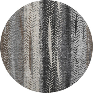 HomeRoots 8' Brown Gray And Ivory Striped Washable Round Rug – Durable, UV-Protected, Easy-Clean for High Traffic Areas 656480