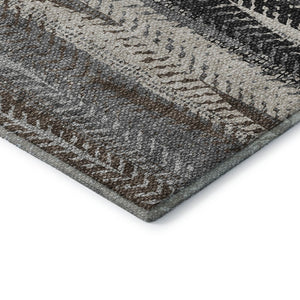 HomeRoots 8' Brown Gray And Ivory Striped Washable Round Rug – Durable, UV-Protected, Easy-Clean for High Traffic Areas 656480