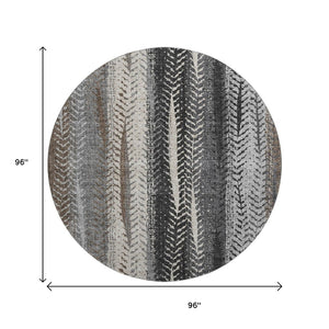 HomeRoots 8' Brown Gray And Ivory Striped Washable Round Rug – Durable, UV-Protected, Easy-Clean for High Traffic Areas 656480