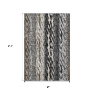 HomeRoots 8' X 10' Washable Area Rug in Brown, Gray, and Ivory Stripes - Durable, Stain-Resistant & UV Protected! 656481