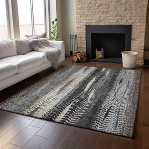 HomeRoots 8' X 10' Washable Area Rug in Brown, Gray, and Ivory Stripes - Durable, Stain-Resistant & UV Protected! 656481