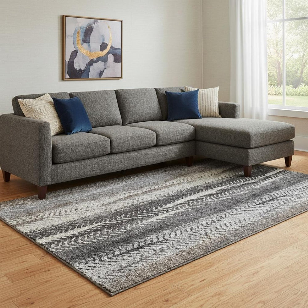 HomeRoots 8' X 10' Washable Area Rug in Brown, Gray, and Ivory Stripes - Durable, Stain-Resistant & UV Protected! 656481