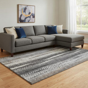 HomeRoots 8' X 10' Washable Area Rug in Brown, Gray, and Ivory Stripes - Durable, Stain-Resistant & UV Protected! 656481