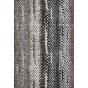 HomeRoots 9' X 12' Striped Area Rug in Brown, Gray, and Ivory - Washable, UV-Protected for High-Traffic Areas 656482