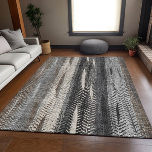 HomeRoots 10' Striped Washable Area Rug in Brown, Gray & Ivory – Durable, UV-Protected, Pet-Friendly Design! 656483