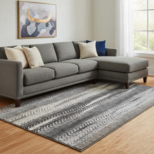 HomeRoots 10' Striped Washable Area Rug in Brown, Gray & Ivory – Durable, UV-Protected, Pet-Friendly Design! 656483