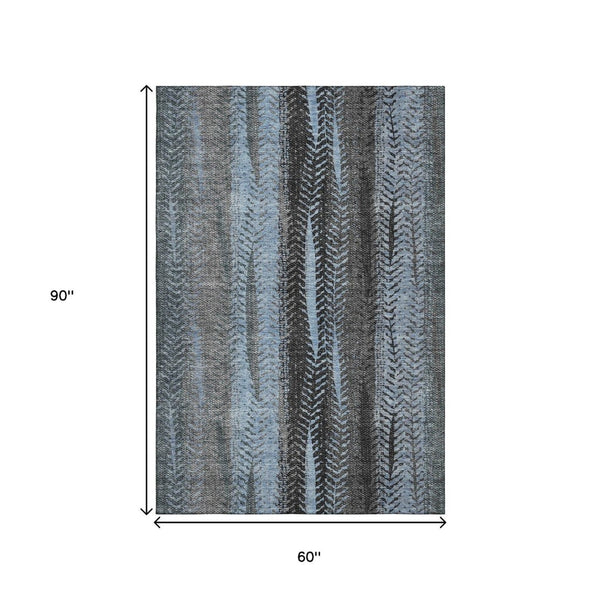 HomeRoots 5' X 8' Blue and Gray Striped Area Rug – Stain Resistant, UV Protected, Washable for Easy Care 656485