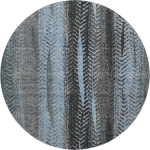 HomeRoots 8' Stylish Blue & Gray Striped Washable Round Rug with UV Protection for Homes with Kids & Pets 656486