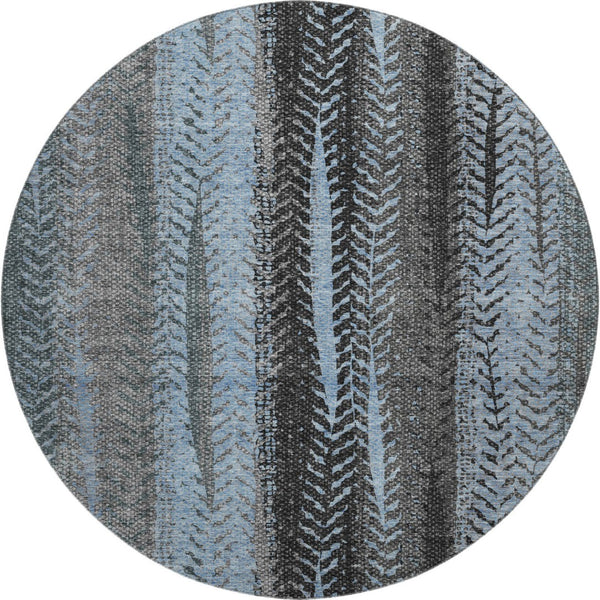 HomeRoots 8' Stylish Blue & Gray Striped Washable Round Rug with UV Protection for Homes with Kids & Pets 656486