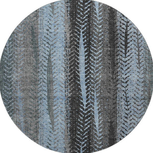 HomeRoots 8' Stylish Blue & Gray Striped Washable Round Rug with UV Protection for Homes with Kids & Pets 656486