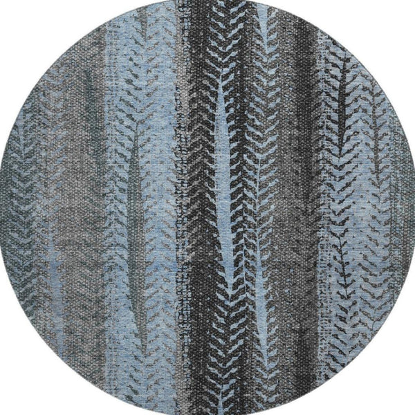 HomeRoots 8' Stylish Blue & Gray Striped Washable Round Rug with UV Protection for Homes with Kids & Pets 656486