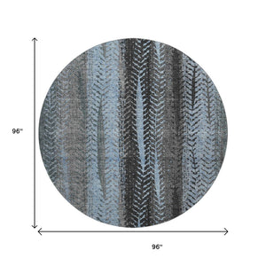 HomeRoots 8' Stylish Blue & Gray Striped Washable Round Rug with UV Protection for Homes with Kids & Pets 656486