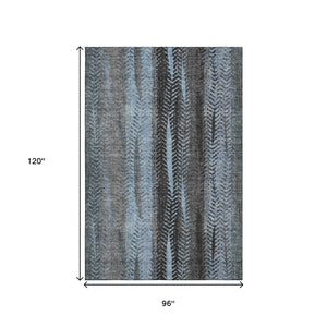 HomeRoots 8' X 10' Stylish Blue and Gray Striped Area Rug – Washable, UV-Protected, Durable for High Traffic Spaces 656487