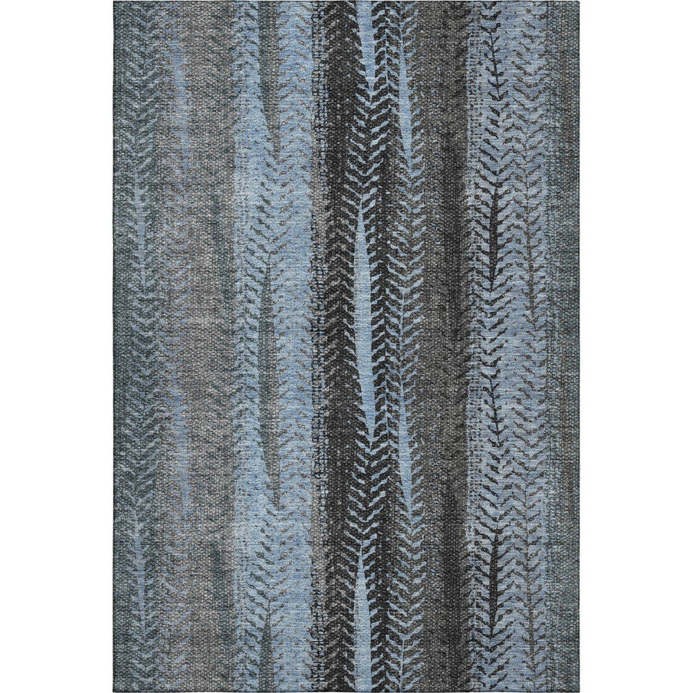 HomeRoots 8' X 10' Stylish Blue and Gray Striped Area Rug – Washable, UV-Protected, Durable for High Traffic Spaces 656487