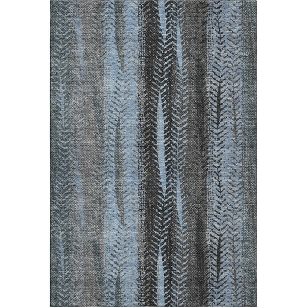 HomeRoots 9' X 12' Blue and Gray Striped Area Rug - Washable, UV Protected, Ideal for High-Traffic Spaces 656488