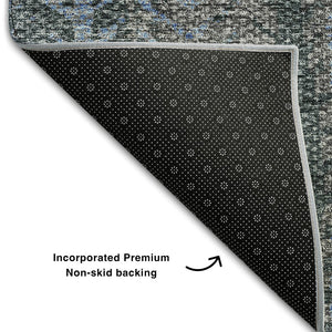 HomeRoots 9' X 12' Blue and Gray Striped Area Rug - Washable, UV Protected, Ideal for High-Traffic Spaces 656488