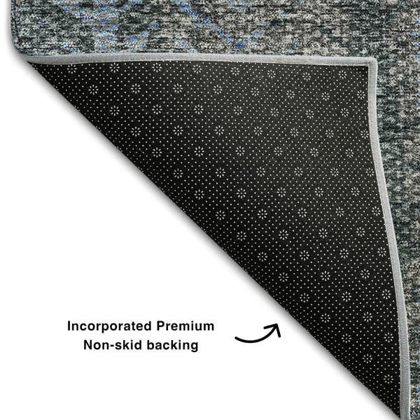 HomeRoots 9' X 12' Blue and Gray Striped Area Rug - Washable, UV Protected, Ideal for High-Traffic Spaces 656488
