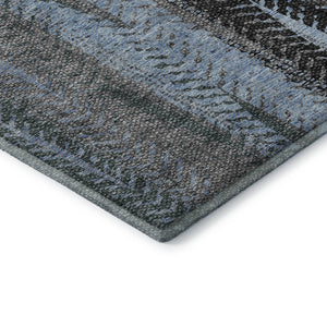 HomeRoots 9' X 12' Blue and Gray Striped Area Rug - Washable, UV Protected, Ideal for High-Traffic Spaces 656488