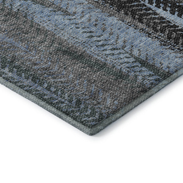 HomeRoots 9' X 12' Blue and Gray Striped Area Rug - Washable, UV Protected, Ideal for High-Traffic Spaces 656488