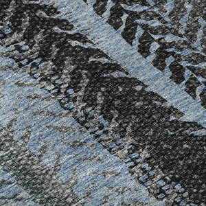 HomeRoots 9' X 12' Blue and Gray Striped Area Rug - Washable, UV Protected, Ideal for High-Traffic Spaces 656488