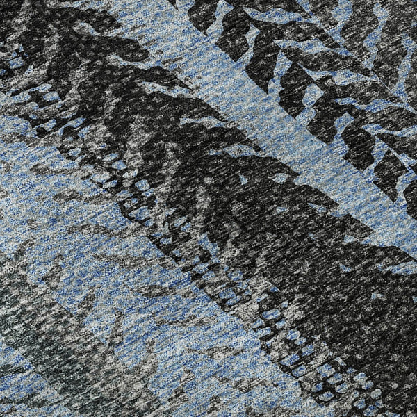 HomeRoots 9' X 12' Blue and Gray Striped Area Rug - Washable, UV Protected, Ideal for High-Traffic Spaces 656488