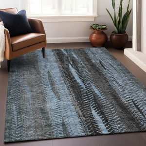 HomeRoots 9' X 12' Blue and Gray Striped Area Rug - Washable, UV Protected, Ideal for High-Traffic Spaces 656488