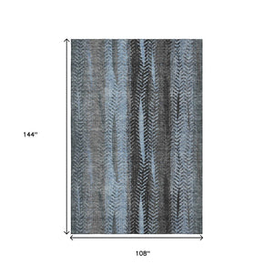 HomeRoots 9' X 12' Blue and Gray Striped Area Rug - Washable, UV Protected, Ideal for High-Traffic Spaces 656488