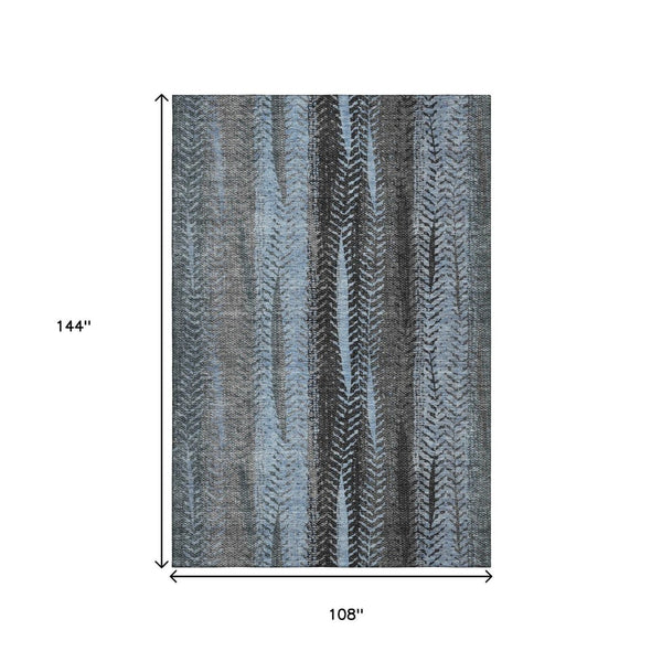 HomeRoots 9' X 12' Blue and Gray Striped Area Rug - Washable, UV Protected, Ideal for High-Traffic Spaces 656488