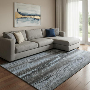 HomeRoots 10' Blue and Gray Striped Washable Area Rug with UV Protection - Durable, Stain-Resistant, Stylish Design 656489
