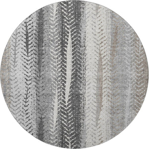 HomeRoots 8' Washable Round Rug in Khaki, Ivory & Gray Stripes - UV Protected, Stain-Resistant, Durable Design 656492