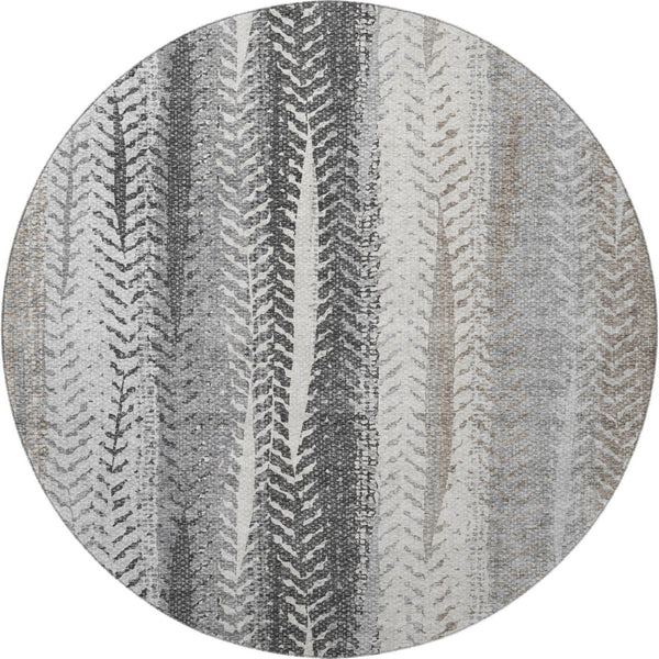 HomeRoots 8' Washable Round Rug in Khaki, Ivory & Gray Stripes - UV Protected, Stain-Resistant, Durable Design 656492