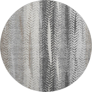 HomeRoots 8' Washable Round Rug in Khaki, Ivory & Gray Stripes - UV Protected, Stain-Resistant, Durable Design 656492