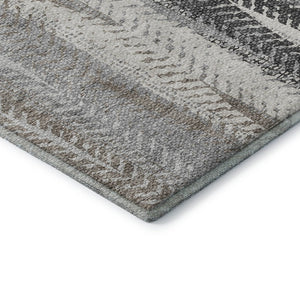 HomeRoots 8' Washable Round Rug in Khaki, Ivory & Gray Stripes - UV Protected, Stain-Resistant, Durable Design 656492