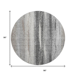 HomeRoots 8' Washable Round Rug in Khaki, Ivory & Gray Stripes - UV Protected, Stain-Resistant, Durable Design 656492