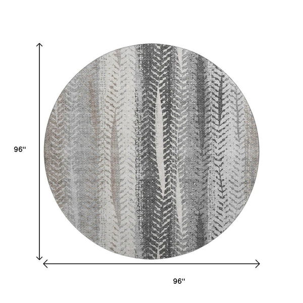 HomeRoots 8' Washable Round Rug in Khaki, Ivory & Gray Stripes - UV Protected, Stain-Resistant, Durable Design 656492