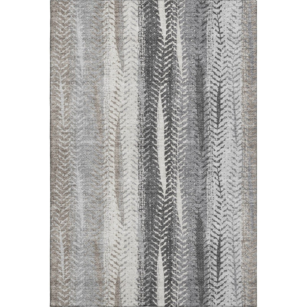 HomeRoots 9' X 12' Striped Washable Area Rug with UV Protection – Durable Khaki, Ivory & Gray for High-Traffic Spaces 656494
