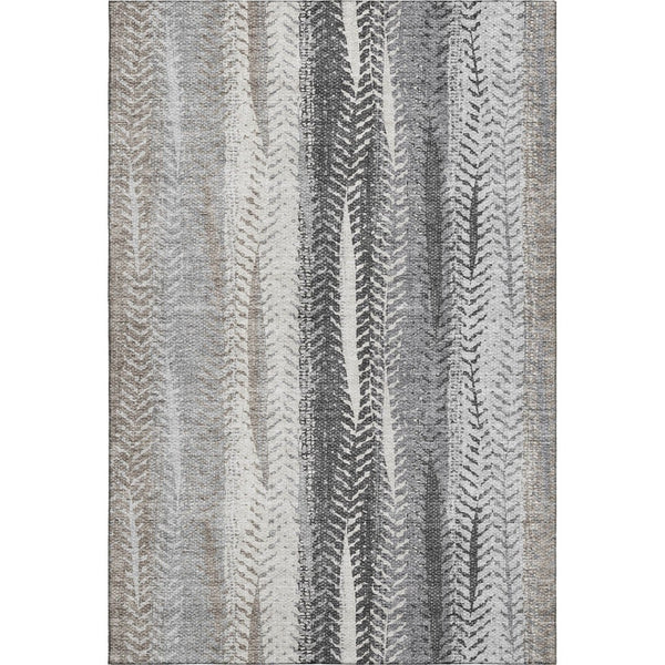 HomeRoots 9' X 12' Striped Washable Area Rug with UV Protection – Durable Khaki, Ivory & Gray for High-Traffic Spaces 656494