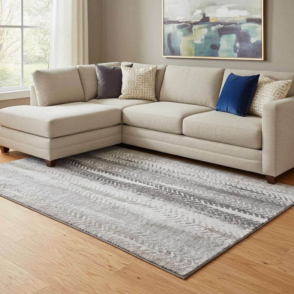 HomeRoots 10' Khaki, Ivory & Gray Striped Washable Area Rug – Durable, Stain-Resistant, UV Protected for Homes 656495