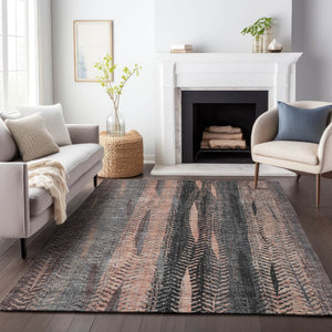 HomeRoots 5' X 8' Modern Terra Cotta & Gray Striped Area Rug – Washable, UV Protected, & Stain Resistant! 656497