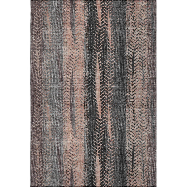 HomeRoots 5' X 8' Modern Terra Cotta & Gray Striped Area Rug – Washable, UV Protected, & Stain Resistant! 656497