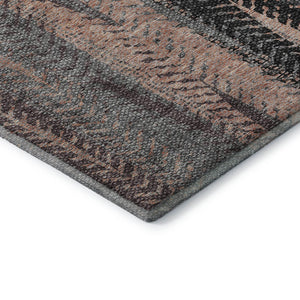 HomeRoots 5' X 8' Modern Terra Cotta & Gray Striped Area Rug – Washable, UV Protected, & Stain Resistant! 656497