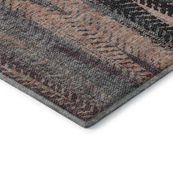 HomeRoots 5' X 8' Modern Terra Cotta & Gray Striped Area Rug – Washable, UV Protected, & Stain Resistant! 656497
