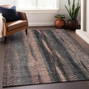 HomeRoots 5' X 8' Modern Terra Cotta & Gray Striped Area Rug – Washable, UV Protected, & Stain Resistant! 656497